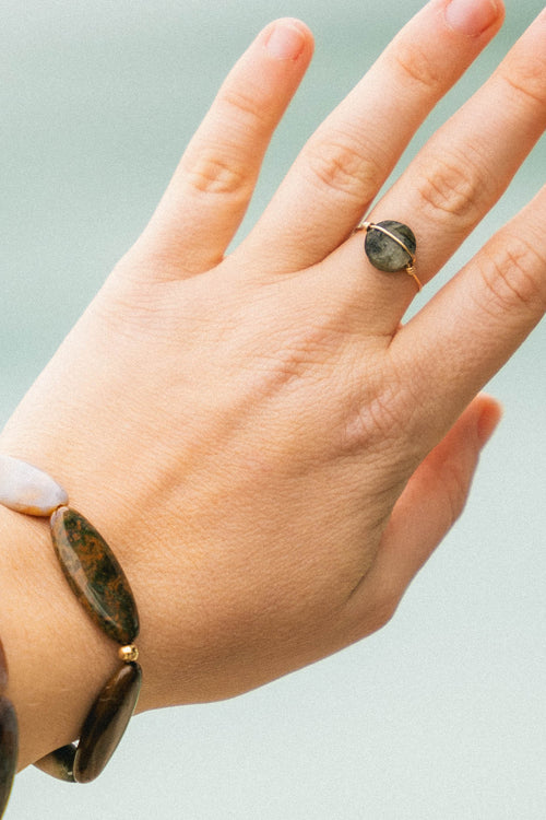 Bague Poton, aventurine ou labradorite facettée et fil gold filled – ËZÜ Bijoux