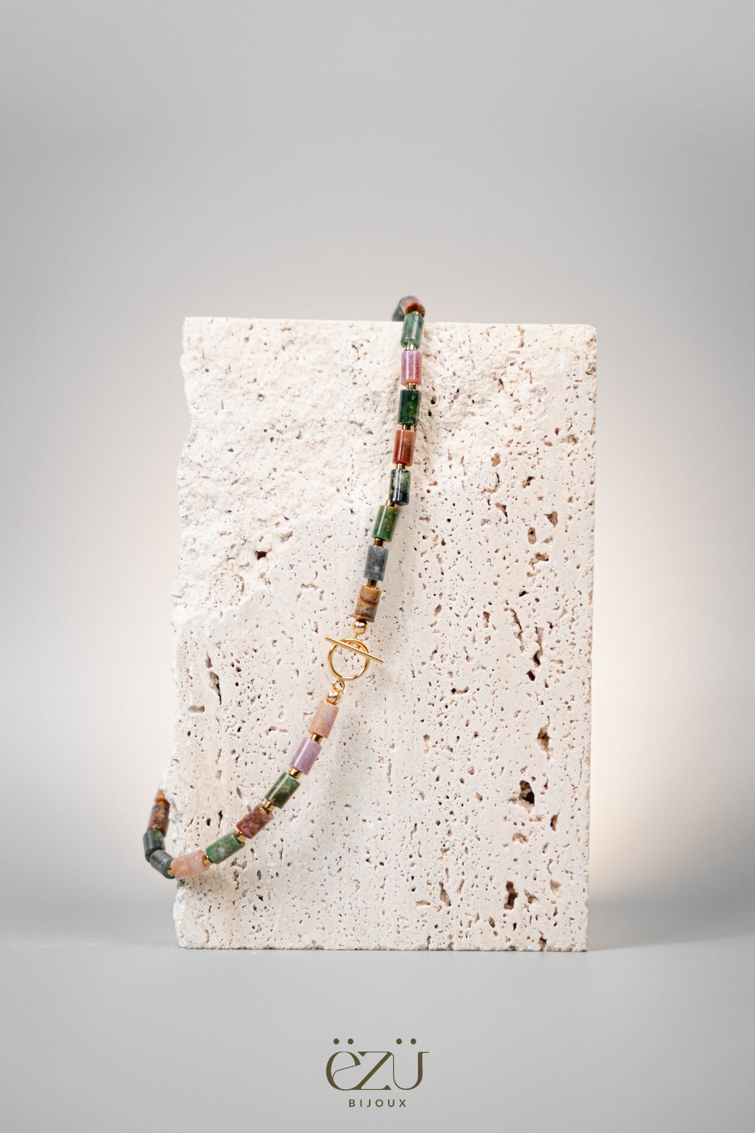 Collier ou bracelet double Calado en indian agate et hématite, fermoir gold filled – ËZÜ Bijoux